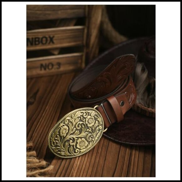 Western Cowgirl Belt Floral Embossed PU Leather Waist Belt for Jeans - Picture 3 of 3